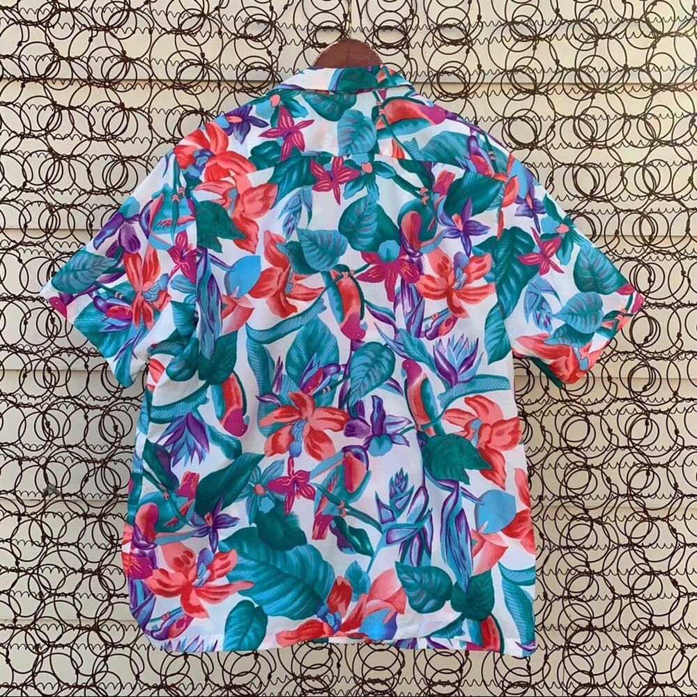 Vintage Hilo Hattie Hawaiian bright tropical button down shirt XL blue teal - Picture 4 of 5